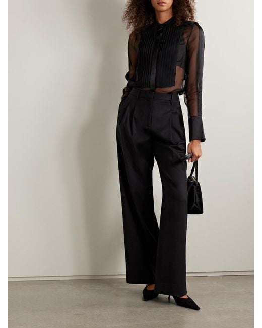 Twp Black Peyton Pintucked Silk-Organza And Satin Blouse