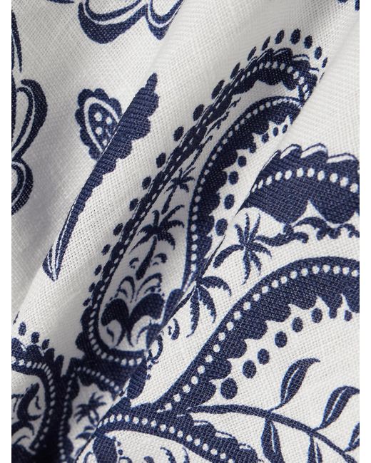 Haut Raccourci En Lin Imprimé À Smocks Tropical Cameo Farm Rio en coloris Blue