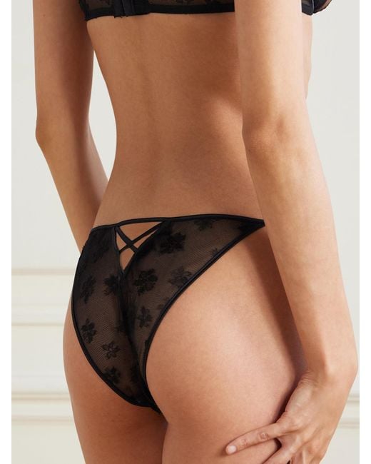 Kiki de Montparnasse Black Satin-Trimmed Lace Briefs