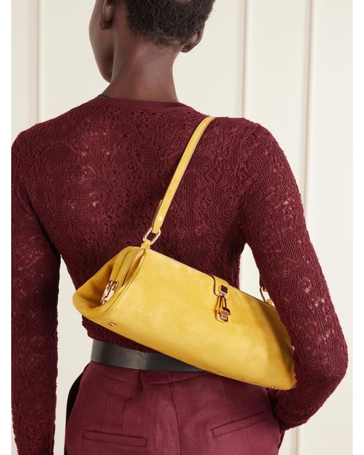 Gabriela Hearst Yellow Paola Embellished Suede Clutch