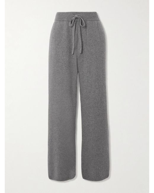 The Elder Statesman Gray Cashmere Wide-Leg Track Pants