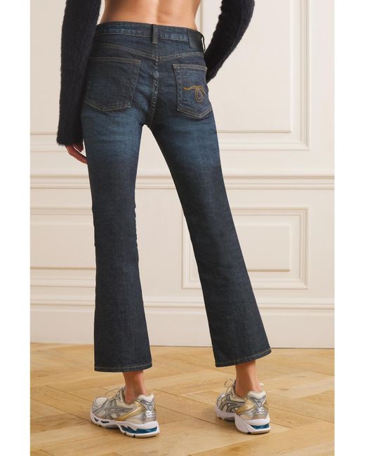 R13 Blue Kick Fit Cropped High-Rise Flared Jeans