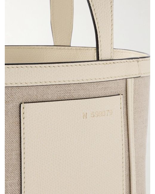 Valextra Natural Mini Schultertasche Aus Canvas Mit Strukturierten Lederbesätzen Und Applikation