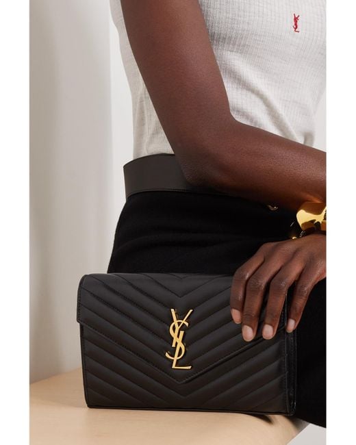 Saint Laurent Black Cassandre Schultertasche Aus Strukturiertem Matelassé-Leder