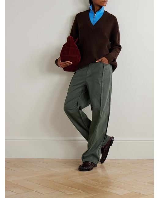 Tibi Green Stretch-Twill Pants