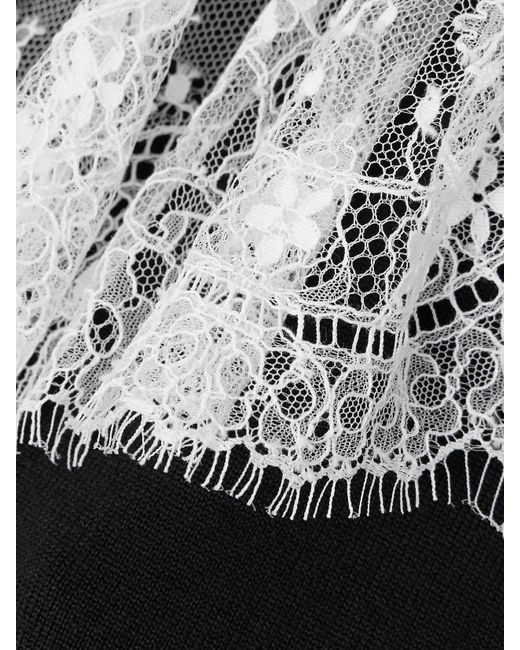 Valentino Garavani Black Bow-Embellished Striped Lace-Trimmed Wool Sweater