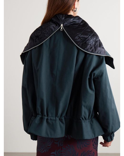 Dries Van Noten Blue Oversized Cropped Quilted Shell-Trimmed Cotton-Canvas Bomber Jacket
