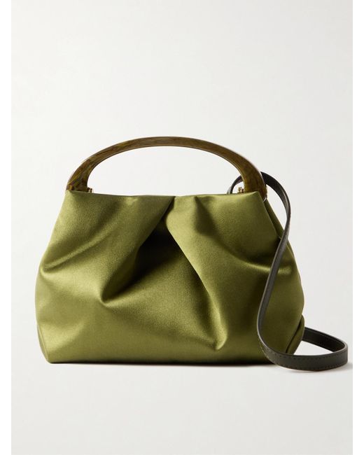 Dries Van Noten Green Mittelgroße Schultertasche Aus Satin Mit Falten