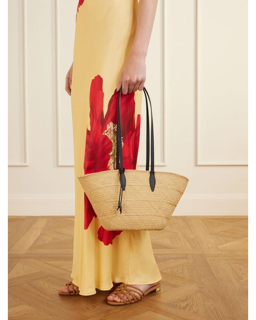 Hunting Season Natural Trapeze Basket Leather-Trimmed Raffia Tote