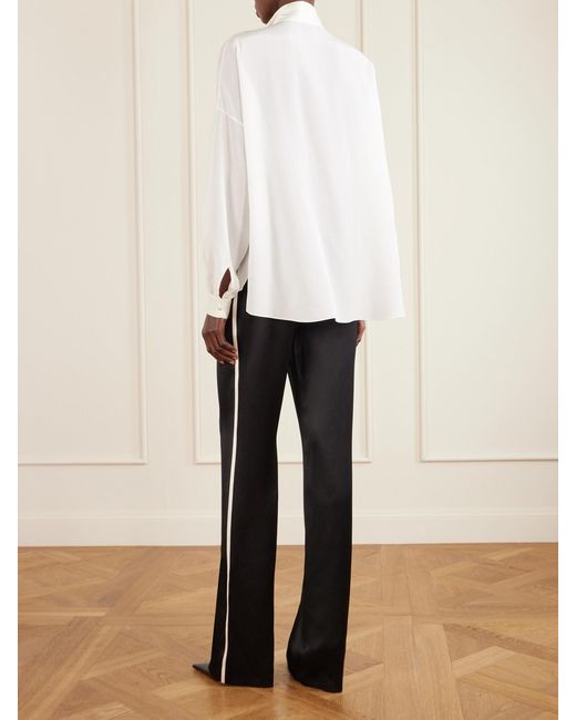 Tom Ford Natural Pussy-Bow Satin-Trimmed Silk Crepe De Chine Blouse