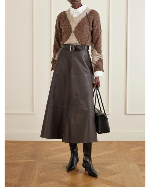 Altuzarra Gray Varda Paneled Leather Midi Skirt