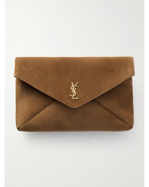 Saint Laurent Brown Cassandre Xxl Envelope Suede Clutch