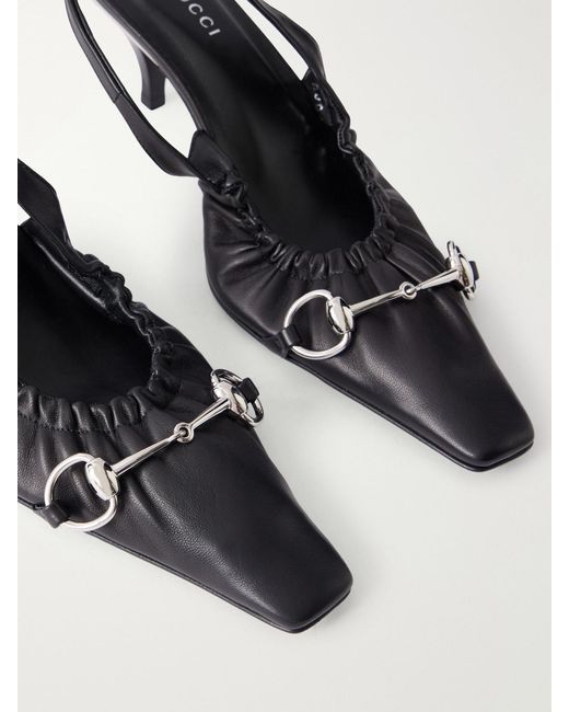 Gucci Black Vittoria 55 Horsebit-Embellished Leather Slingback Pumps