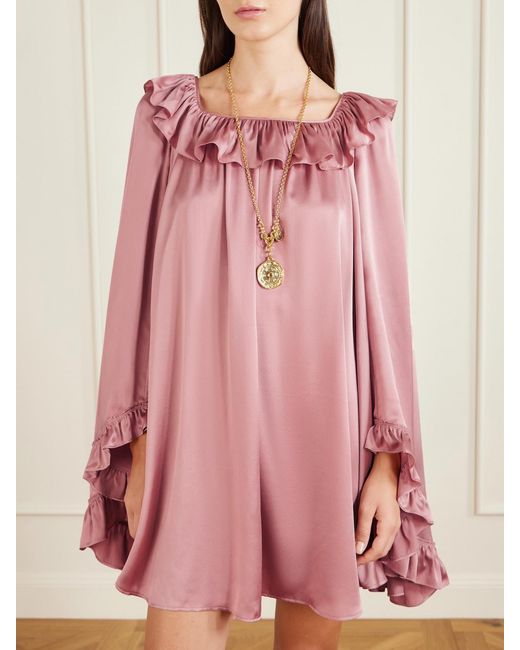 Chloé Pink Ruffled Silk-Satin Mini Dress