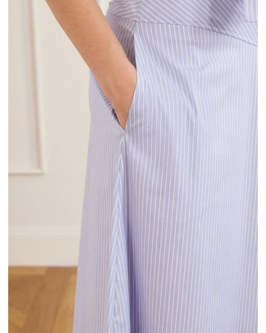 Theory Blue Gathered Striped Cotton-Blend Poplin Midi Skirt