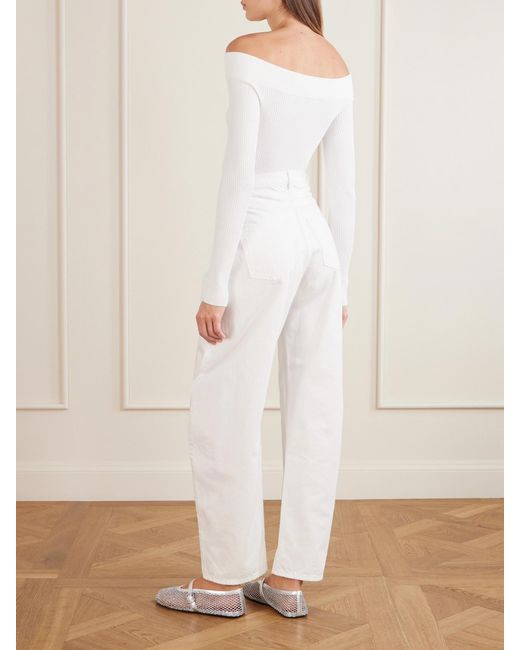 Alaïa White Off-The-Shoulder Ribbed-Knit Bodysuit