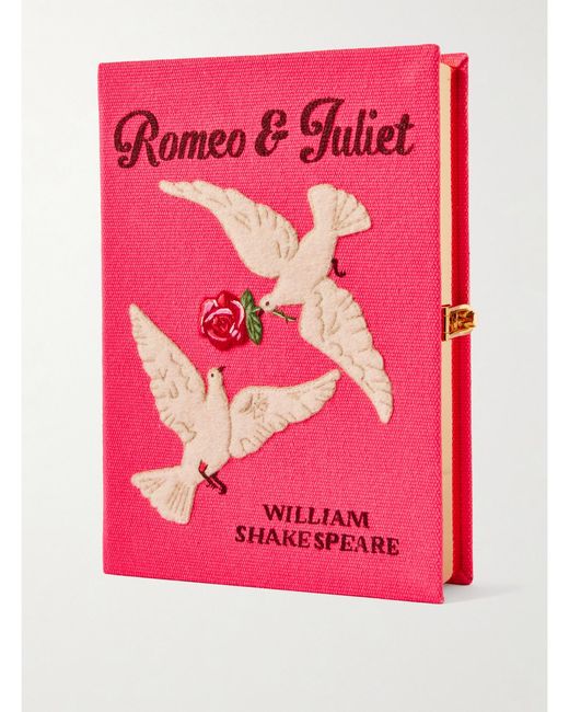 Olympia Le-Tan Pink Romeo & Juliet Embroidered Appliquéd Canvas Clutch