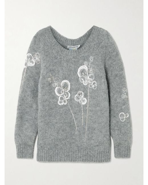 BERNADETTE Gray Orchidea Crystal And Sequin-Embellished Alpaca-Blend Sweater