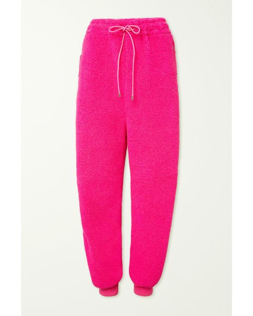 Loewe Pink Neon Leather-Trimmed Fleece Tapered Track Pants