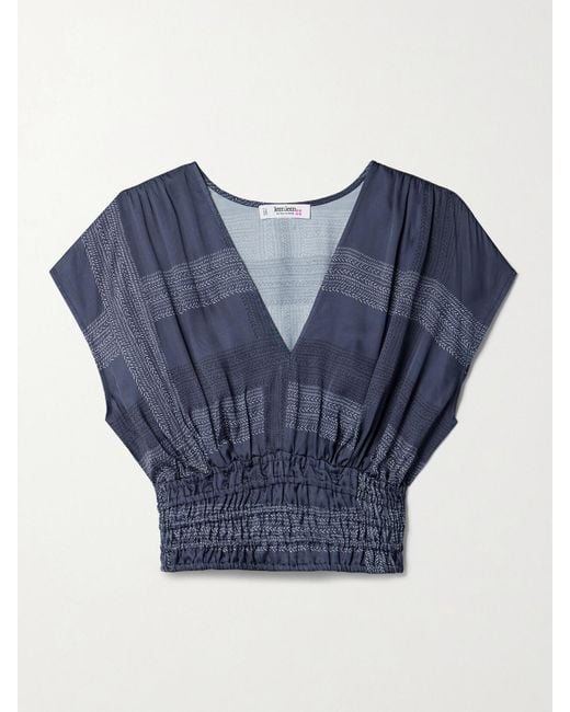 Lemlem Blue Net Sustain Alia Verkürztes Oberteil Aus Bedruckter Charmeuse Mit Raffungen