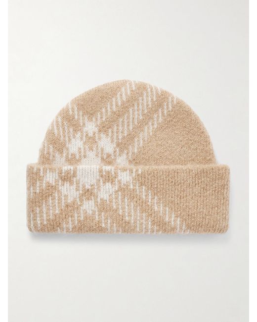 Burberry Natural Checked Mohair-Blend Beanie