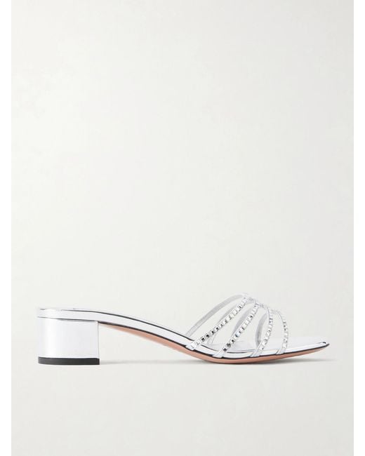 Aquazzura Natural Sensation 35 Embellished Metallic Leather Mule