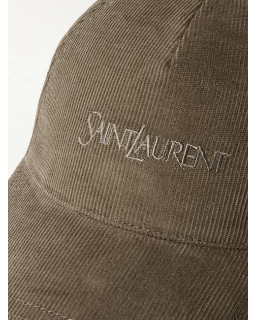 Saint Laurent Brown Baseballkappe Aus Baumwollcord Mit Stickerei