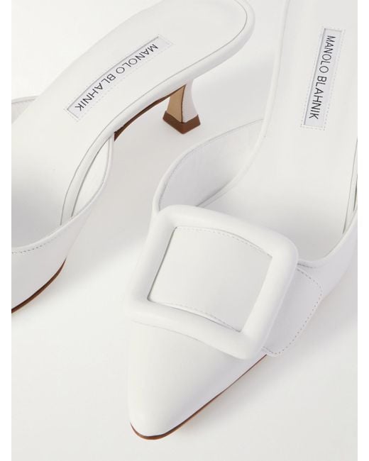 Manolo Blahnik Natural Maysale 50 Mules Aus Leder Mit Schnalle