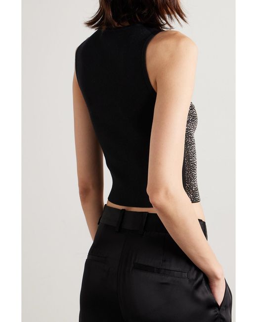 Alice + Olivia Black Darina Cropped Crystal-Embellished Stretch-Knit Top