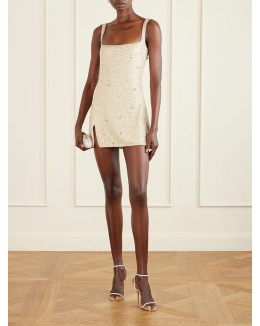 Clio Peppiatt Natural Pamela Crystal-Embellished Beaded Tulle Mini Dress