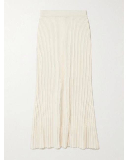 arch4 Natural Nillie Ribbed Organic Cashmere Midi Skirt