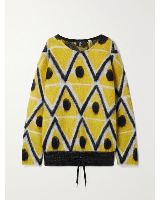 Moncler Genius Yellow 3 Moncler Grenoble Oversized Shell-Trimmed Jacquard-Knit Mohair-Blend Sweater