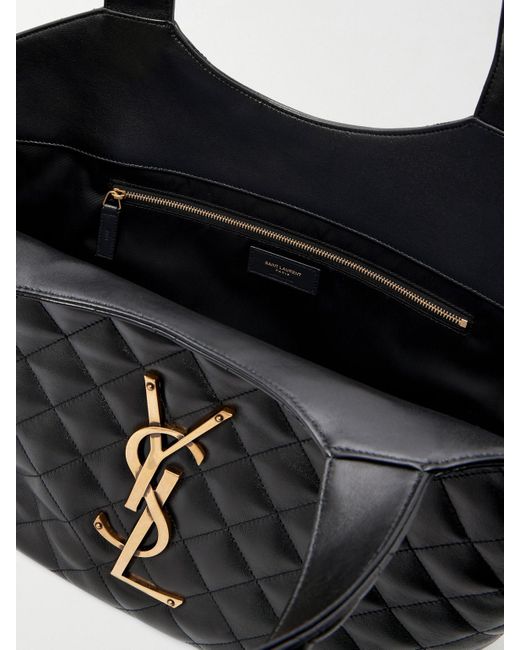 Saint Laurent Black Icare Medium Matelassé Leather Tote