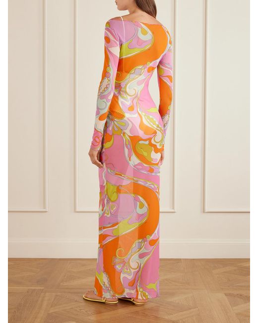 Emilio Pucci Pink Printed Tulle Maxi Dress