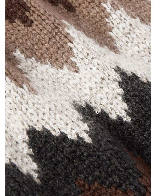 Brunello Cucinelli Brown Sequin-Embellished Fair Isle Cashmere Snood