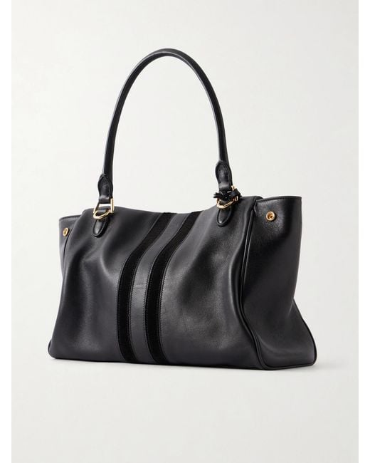 Gucci Black Paparazzo Medium Suede-Trimmed Leather Shoulder Bag