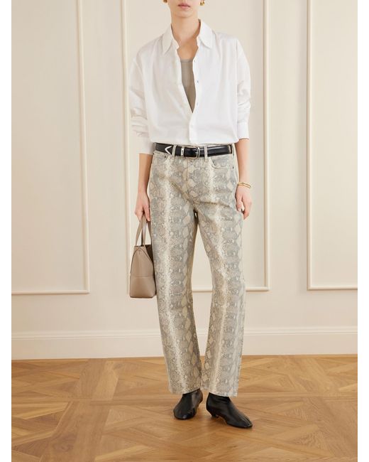Citizens of Humanity White Miro Long Snake-Print Mid-Rise Barrel-Leg Jeans