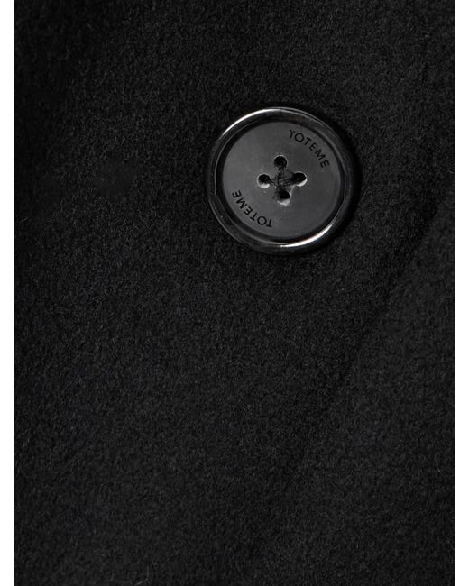 Totême Black Double-Breasted Brushed Recycled-Cashmere Coat