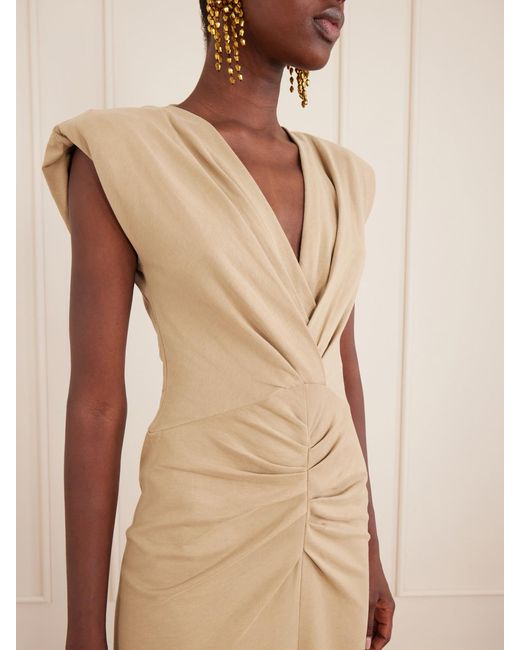 Isabel Marant Natural Nadra Gathered Cotton Midi Dress