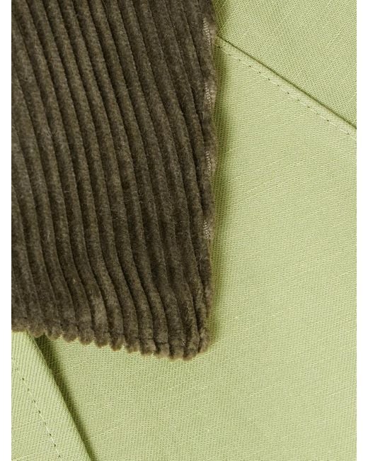 Loro Piana Green Broderick Corduroy-Trimmed Linen And Silk-Blend Coat