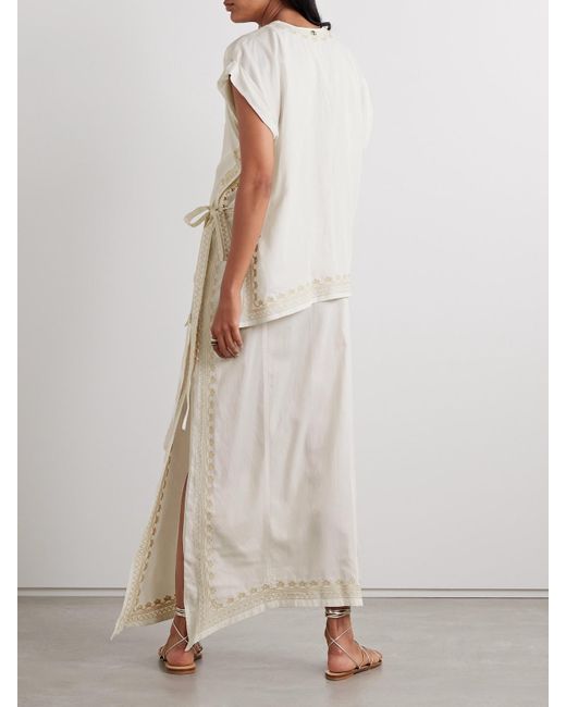 Rabanne White Embroidered Layered Twill Midi Dress