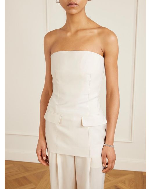 Totême Natural Strapless Darted Wool And Silk-Blend Crepe Bustier Top