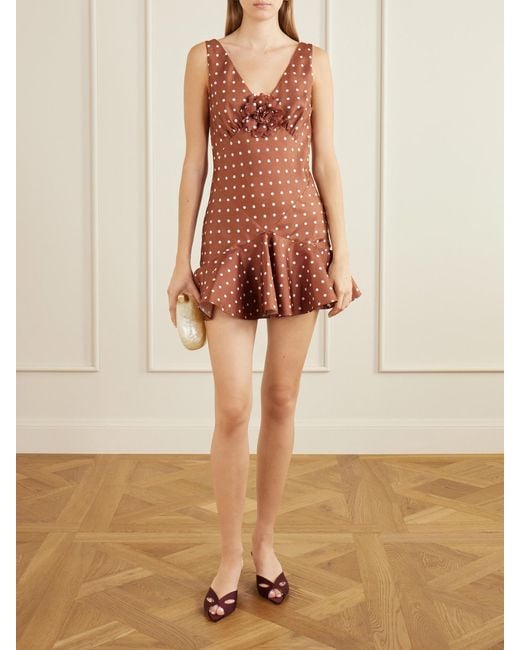 Rodarte Red Floral-Embellished Polka-Dot Silk-Twill Midi Dress