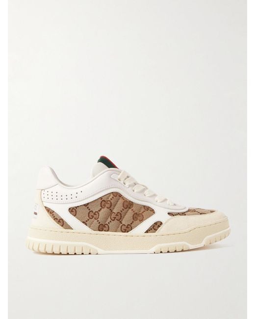 Gucci Natural Re-Web Leather And Canvas-Jacquard Sneakers