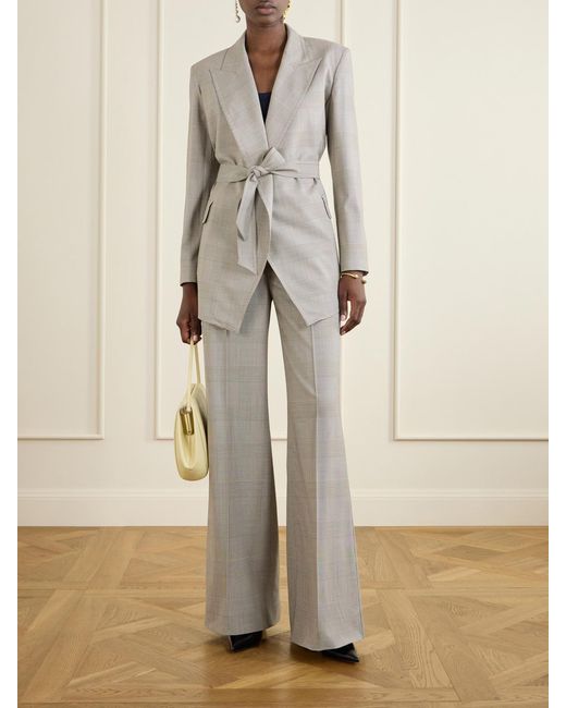 Max Mara White Belted Checked Wool Blazer