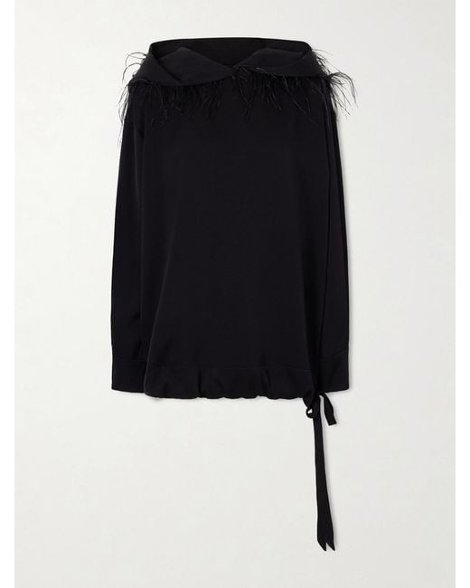 Sharon Wauchob Black Aly Feather-Trimmed Silk-Blend Hoodie