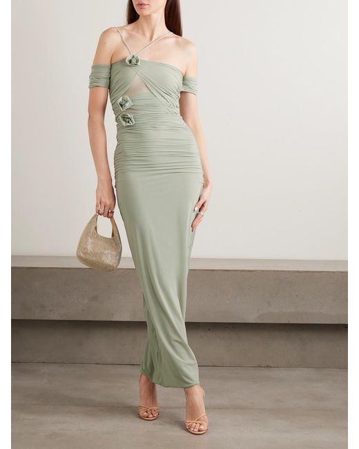 Maygel Coronel Green Abisso Appliquéd Cutout Stretch-Jersey Halterneck Maxi Dress