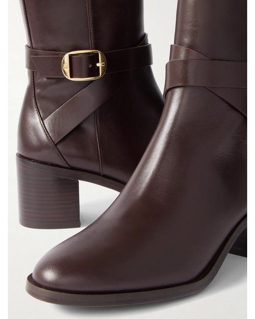 Stuart Weitzman Brown Esme Buckled Leather Ankle Boots