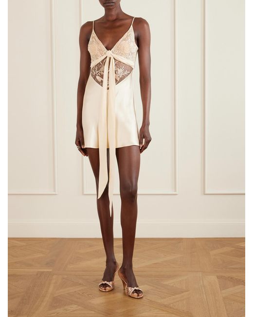 Wiederhoeft White Blumen Tie-Detailed Embroidered Silk Chiffon And Satin Mini Dress