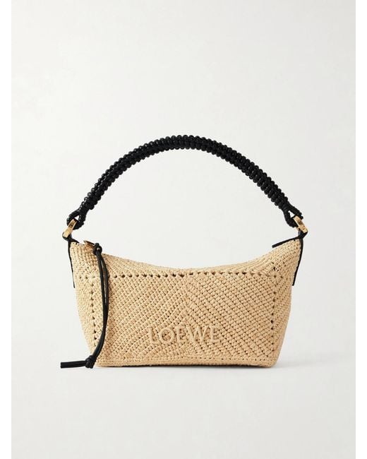 Loewe Metallic Paula's Ibiza Cala Leather-Trimmed Raffia Pouch